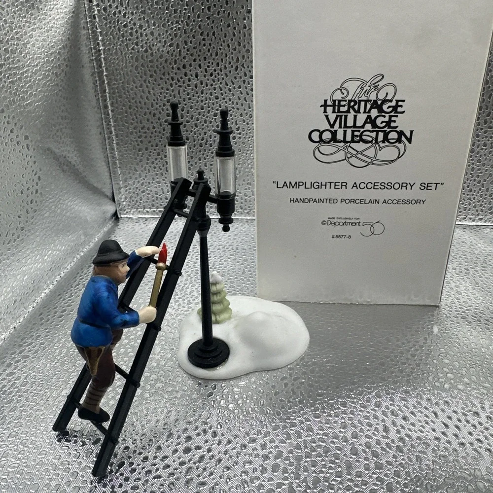 Department 56 Heritage Village Collection Lamplighter Accessory Set #5577-8, 3pc